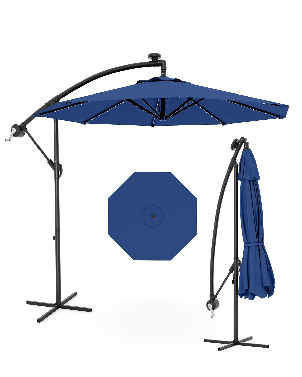 10 ft Solar Light Patio Umbrella with Crank Lift and Cross Base F99674