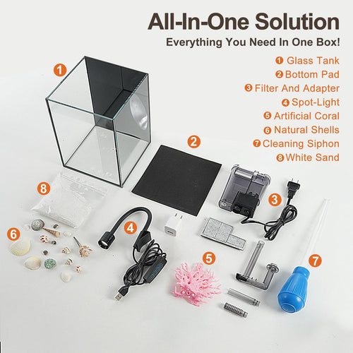 1.2 Gallon Rimless Glass Aquarium Tank Kit with Filter X9975