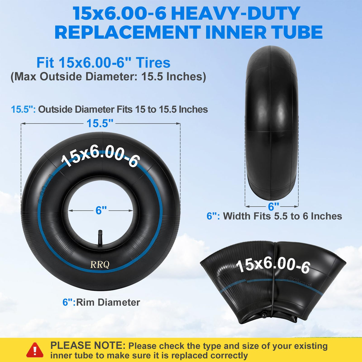 15x6.00-6 Lawn Mower Inner Tube, 2 Pack Z9674