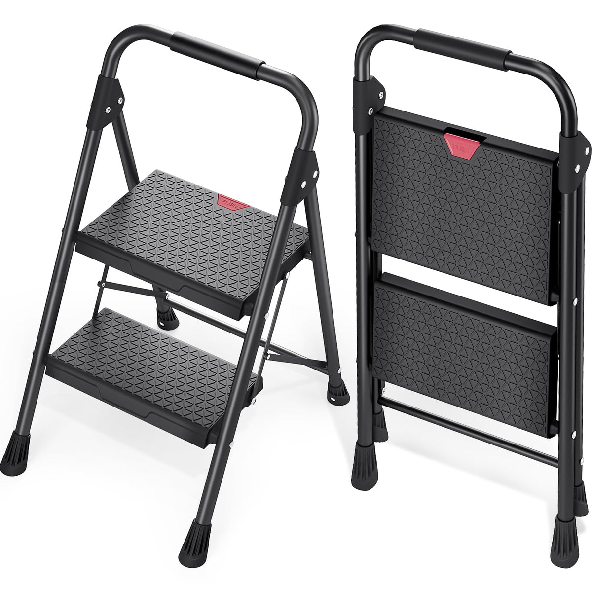 2-Step Folding Steel Step Stool with Handrail N1289