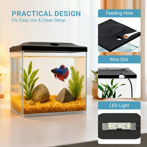0.8-Gallon Small Plastic Fish Tank with LED Lighting R7597