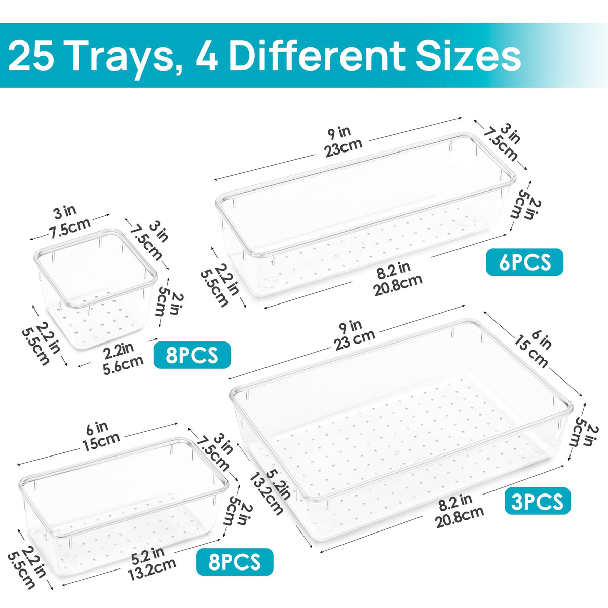 25 PCS Clear Plastic Drawer Organizers Set W702925