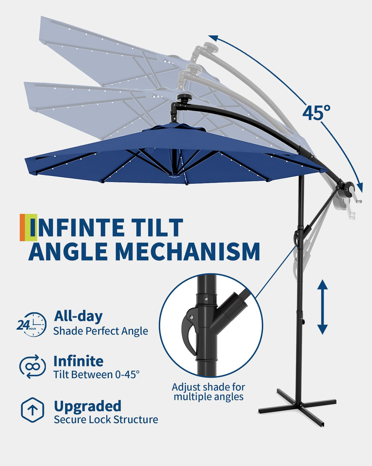 10 ft Solar Light Patio Umbrella with Crank Lift and Cross Base F99674