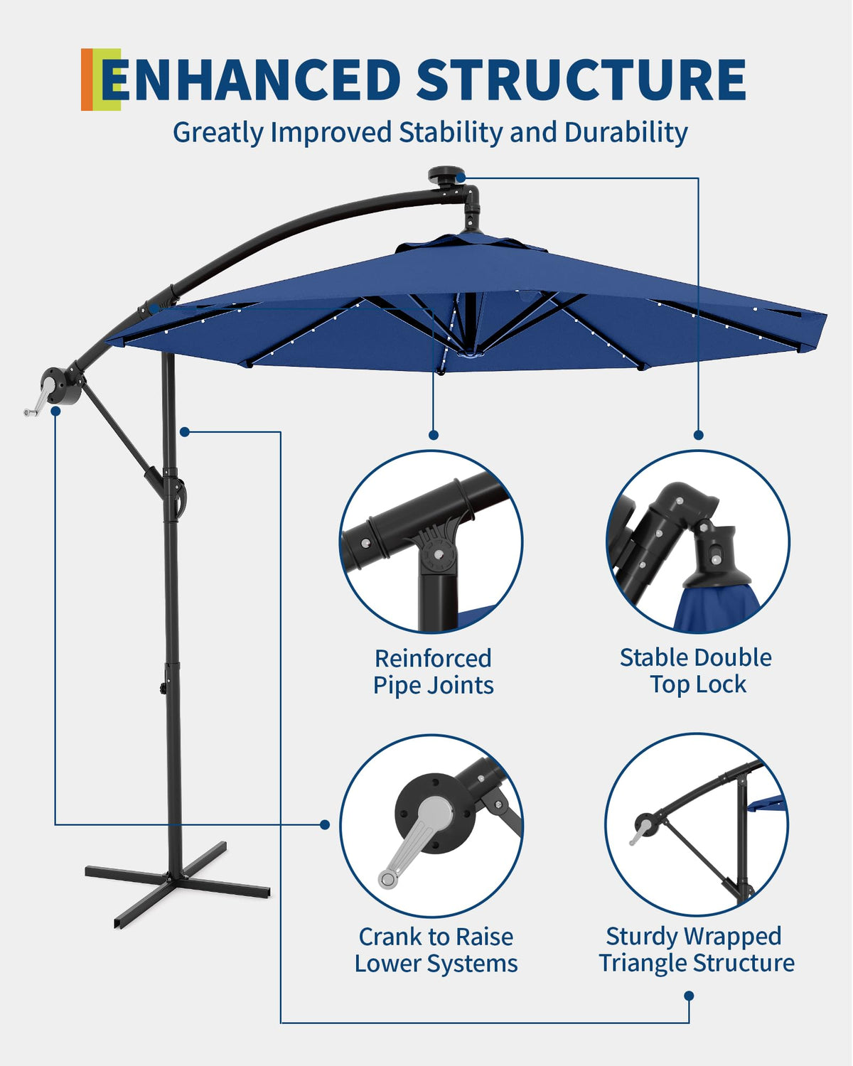 10 ft Solar Light Patio Umbrella with Crank Lift and Cross Base F99674