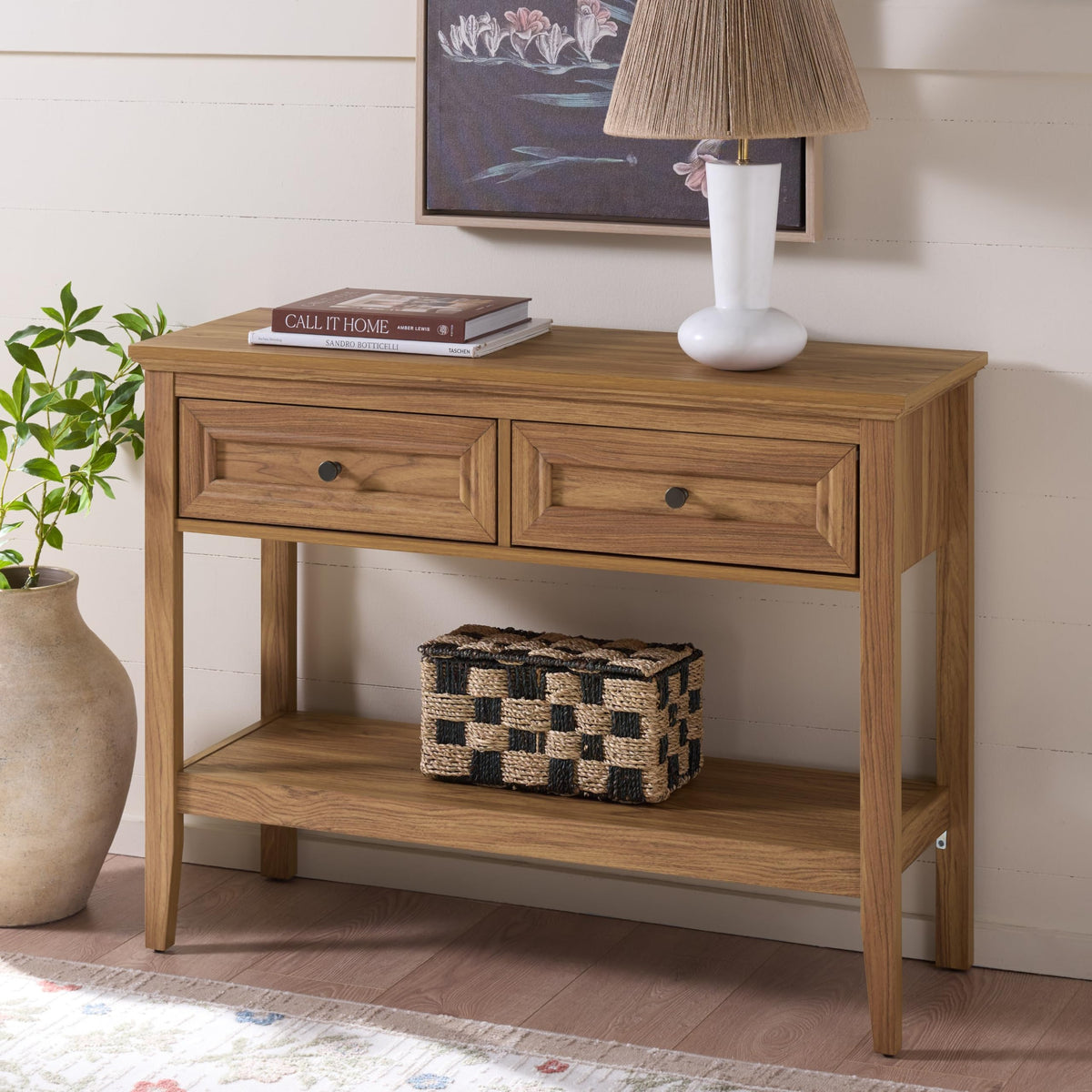 Oak 2-Drawer Console Table with Shelf Storage C16964