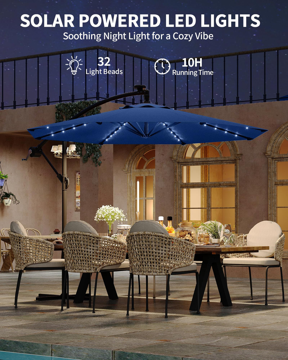 10 ft Solar Light Patio Umbrella with Crank Lift and Cross Base F99674