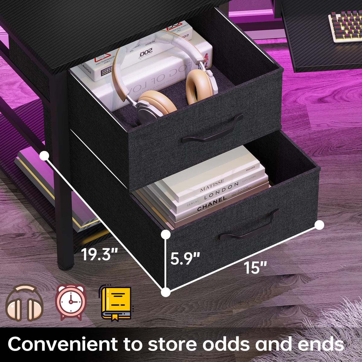 79" Gaming Desk with Fabric Drawers Storage Z68599