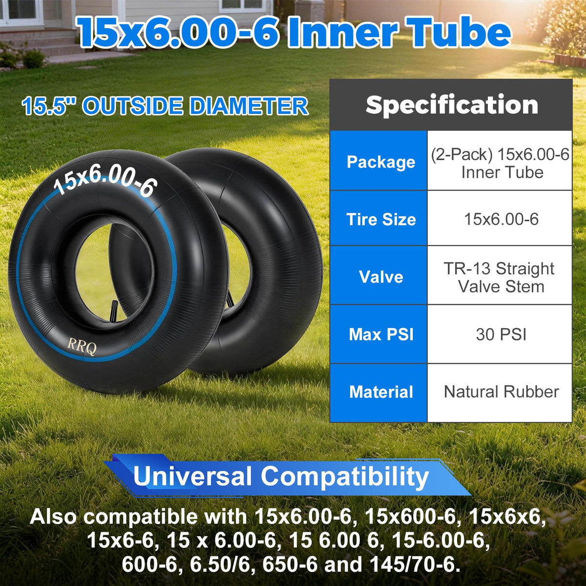 15x6.00-6 Lawn Mower Inner Tube, 2 Pack Z9674