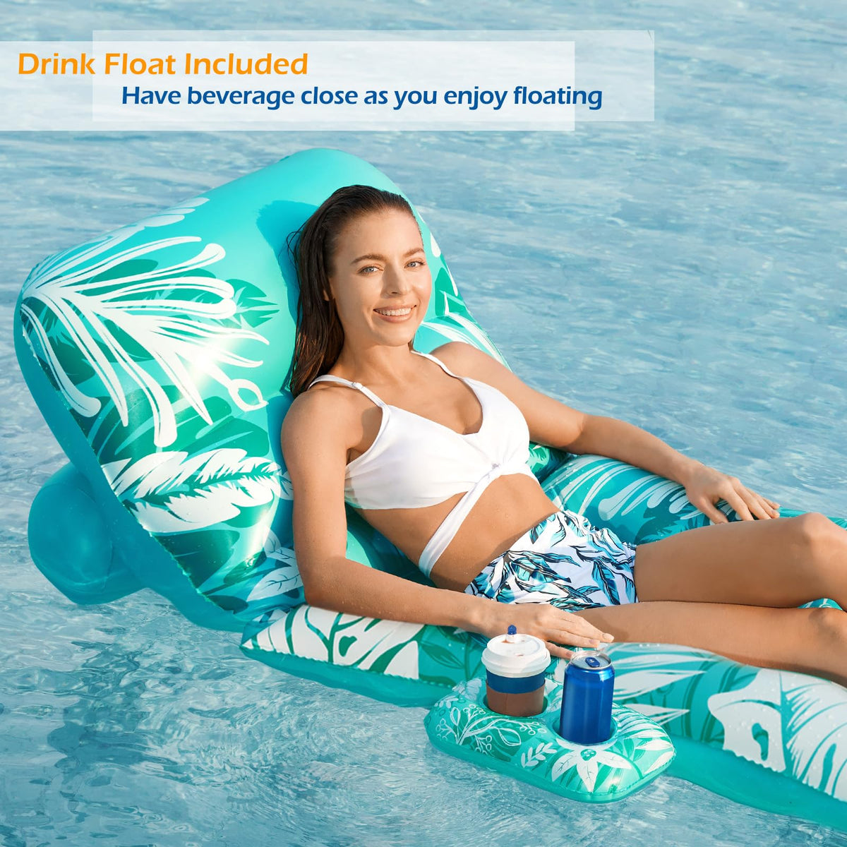 Inflatable Pool Float Lounger with Adjustable Backrest Cup Holders X417152