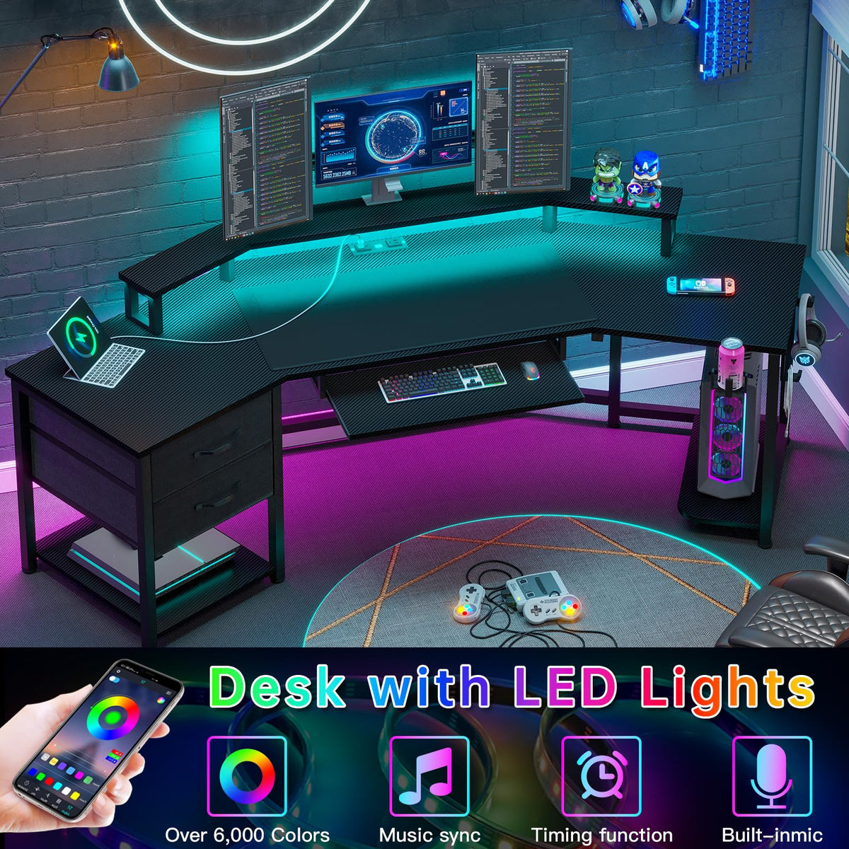 79" Gaming Desk with Fabric Drawers Storage Z68599
