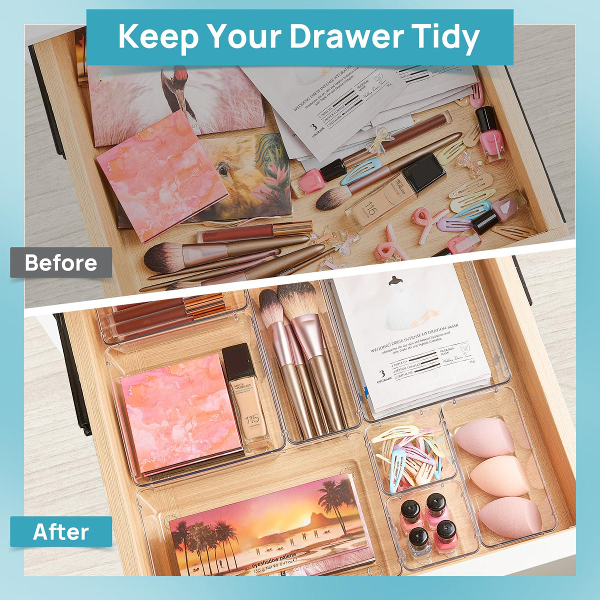 25 PCS Clear Plastic Drawer Organizers Set W702925
